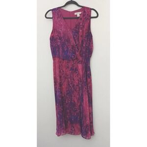 Coldwater Creek Dress Women's Size 8 Pink & Purple Faux Wrap Sleeveless Preowned